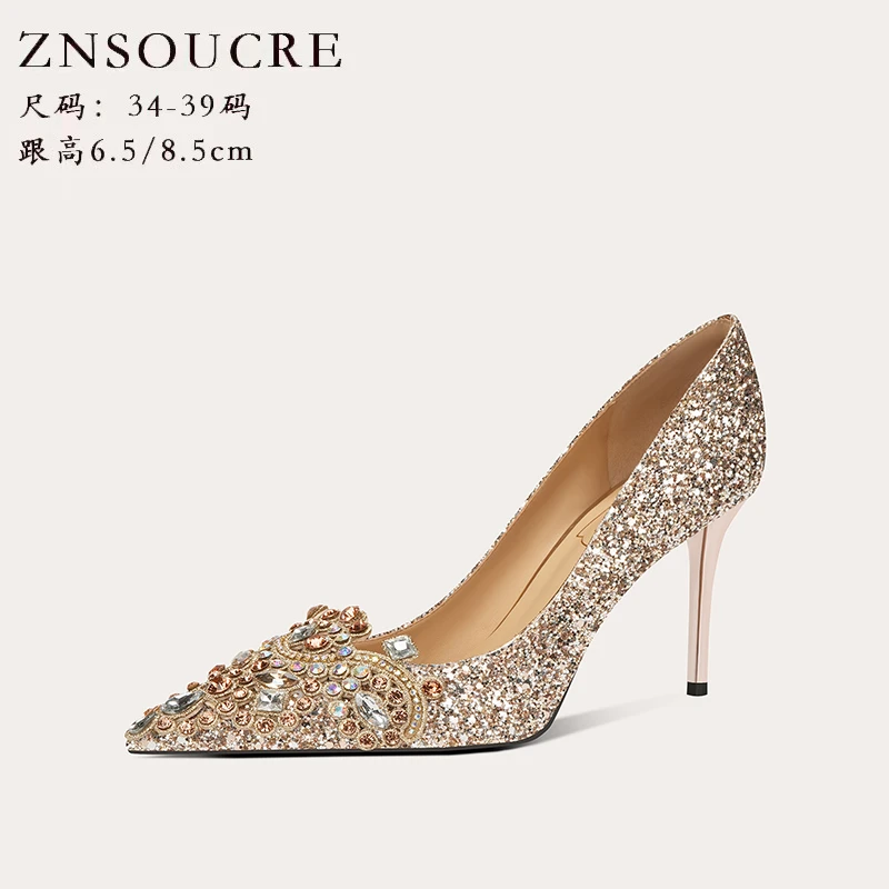 高跟单鞋细跟百搭女鞋欧美风婚鞋法式银色轻奢尖头设计感伴娘女鞋