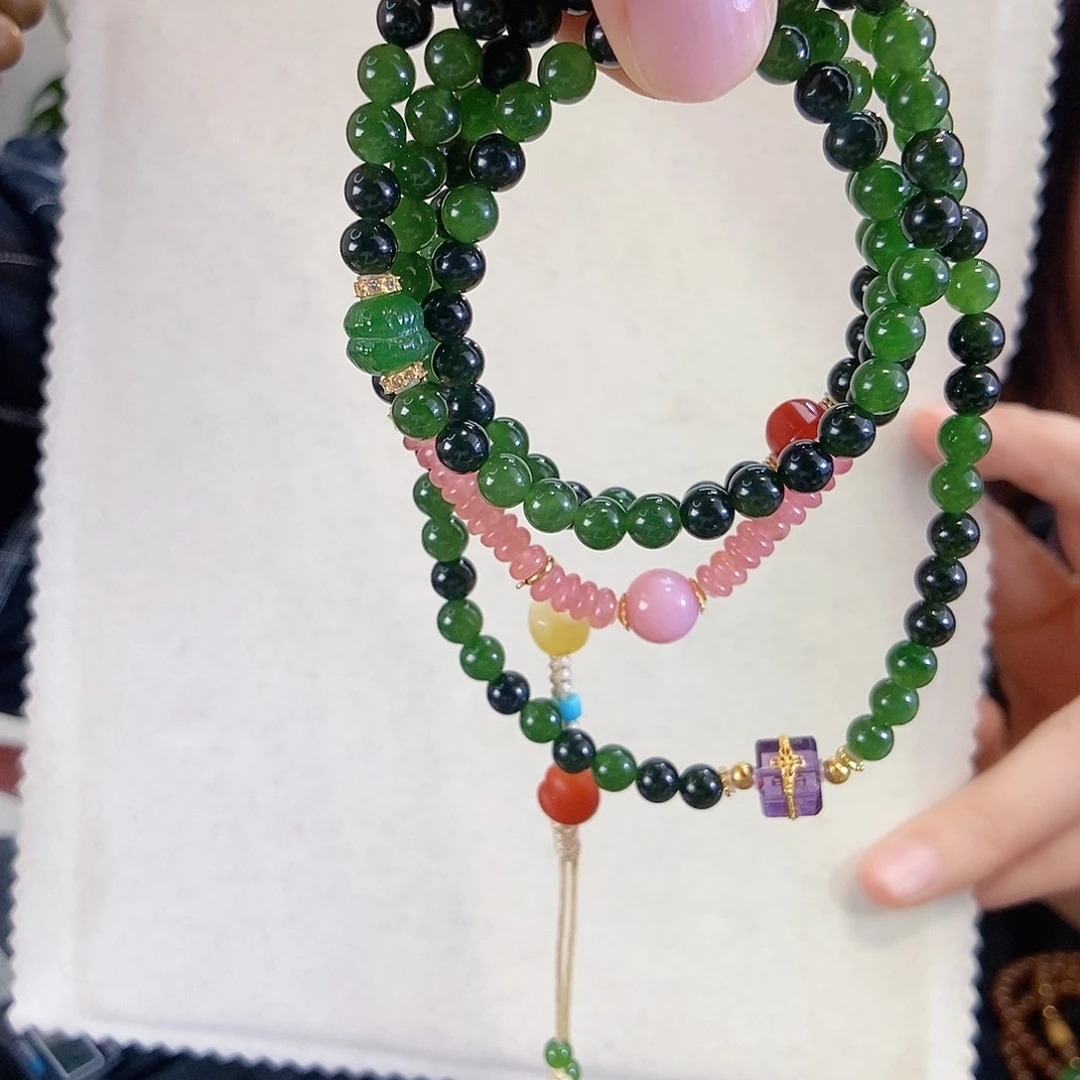 手链18K金镶嵌和田玉（碧玉）老坑料