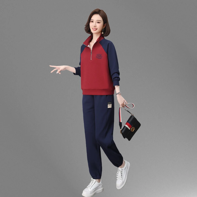 运动服套装女春秋2025新款时尚宽松小个子妈妈休闲卫衣大码两件套