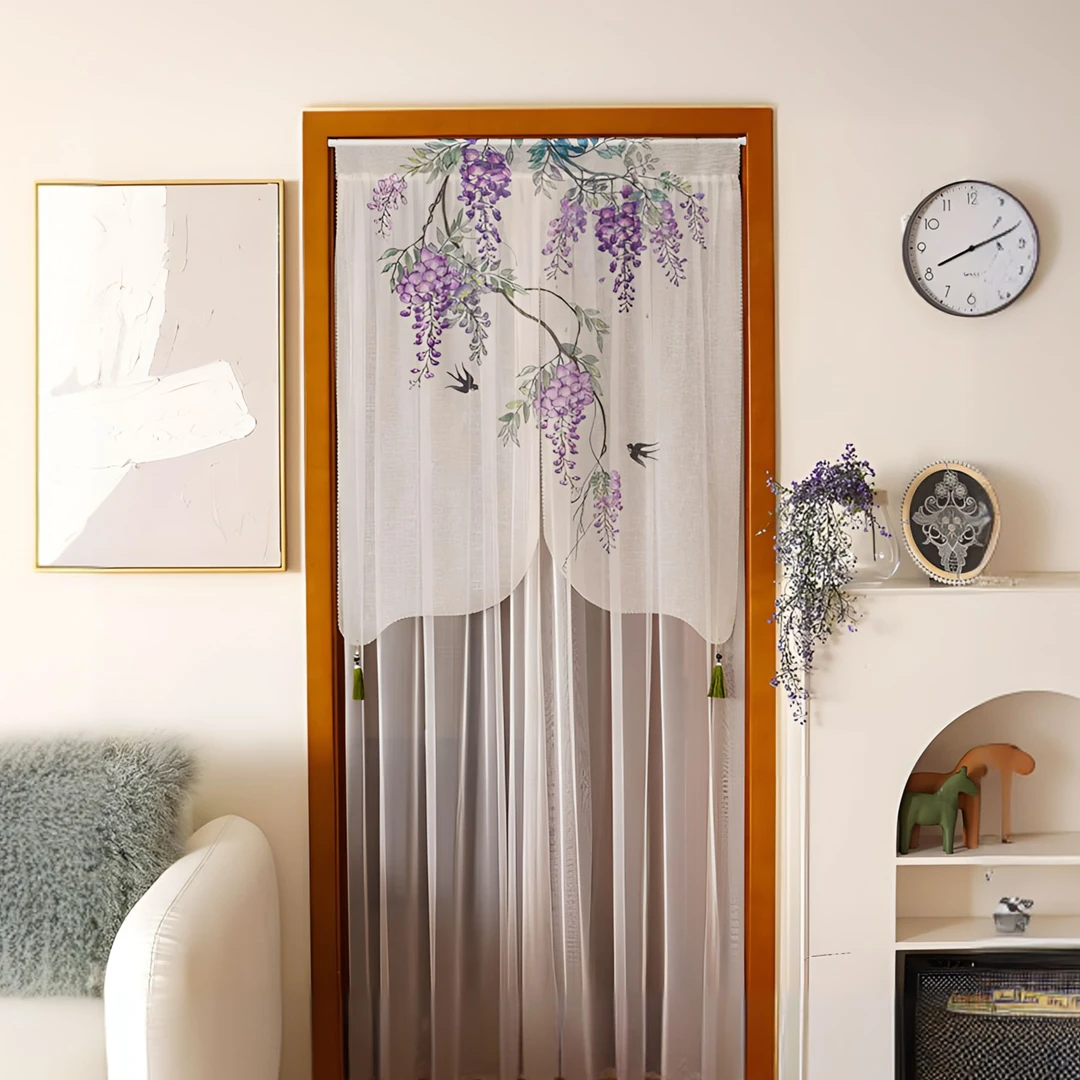 夏季落地蕾丝门帘隔断帘免打孔家用隐私遮挡帘新款高档卧室装饰帘