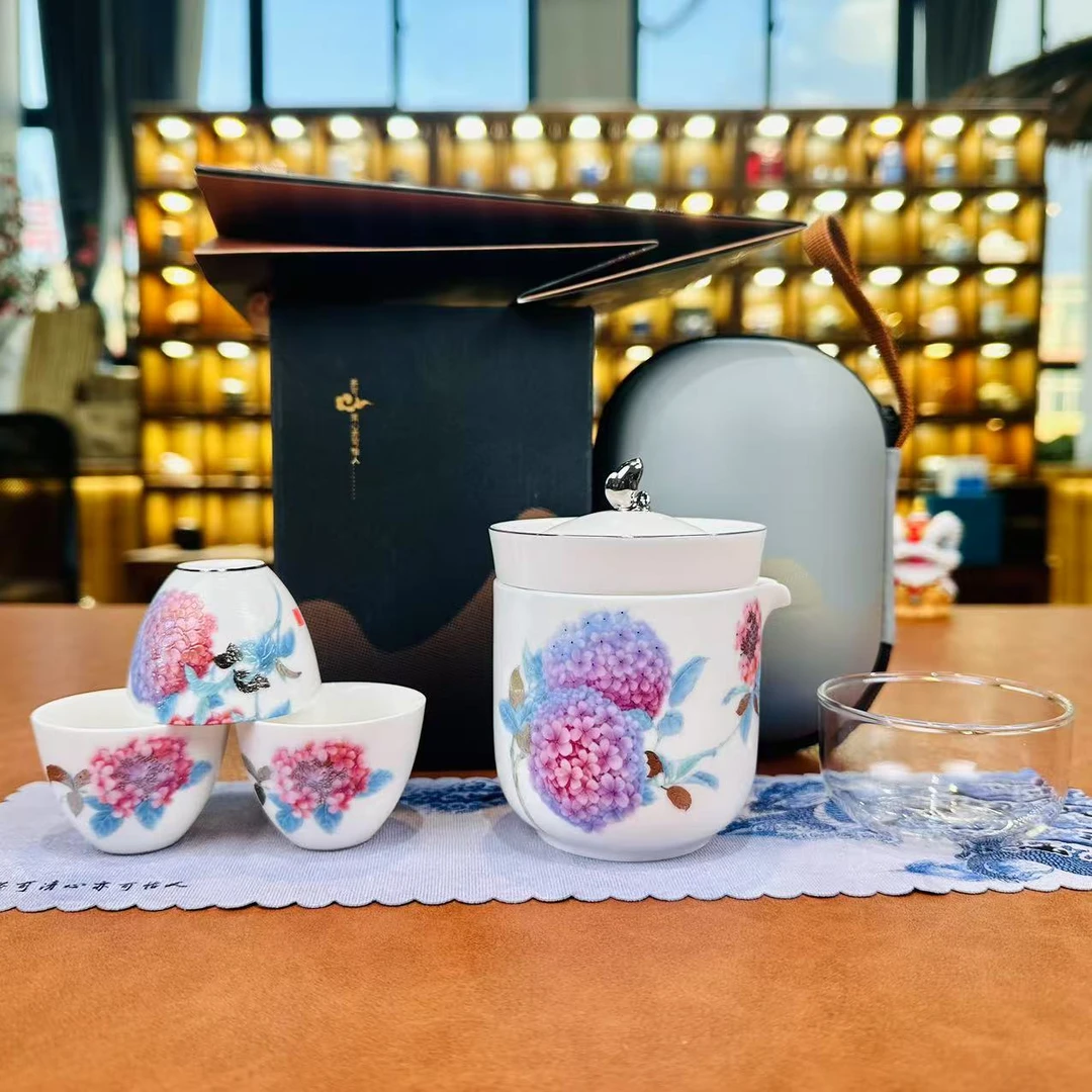 KK0565-渡景山房玉白瓷富贵团圆绣球花旅行套礼盒装