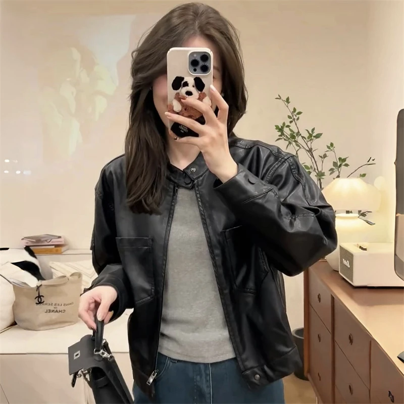 今年流行美拉德小个子夹克皮衣外套女2025春季新款宽松机车服上衣