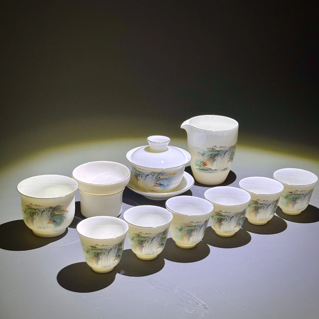 【自主实拍图非专业拍摄】高端羊脂玉瓷茶具套装仙境山水盖碗泡茶具