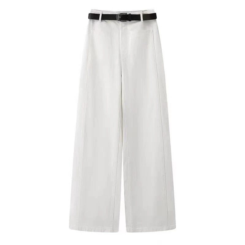 艾家【商场同款】秋季新款白色牛仔裤女款女士时装直筒裤子50423243