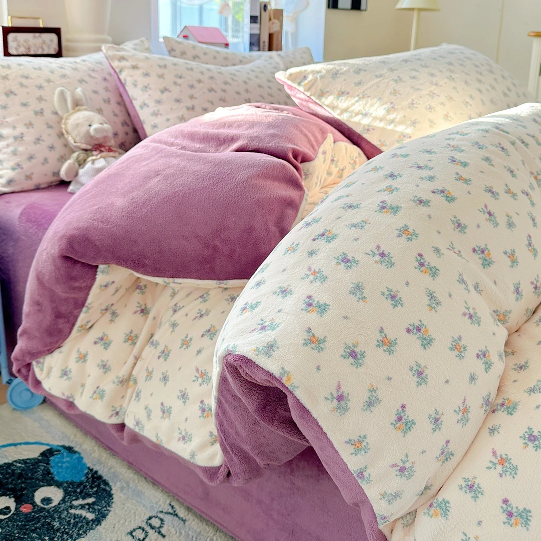 四件套牛奶绒印花2025新款加厚保暖双面绒学生宿舍秋冬季家用被套