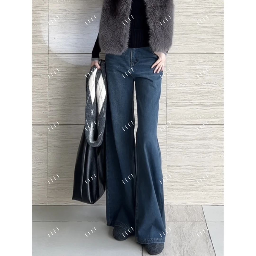 LLei大蕾【复古牛仔】美式复古阔腿牛仔新款高腰显瘦垂感拖地裤chic