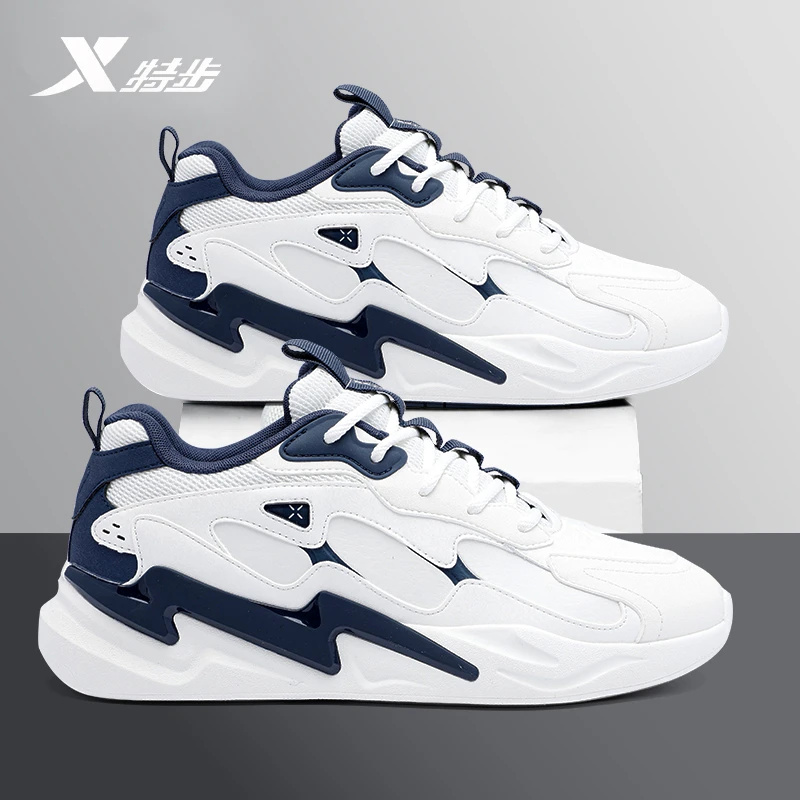 特步男鞋黑色2025新款秋冬皮面防水休闲鞋官方正品厚底运动鞋男款