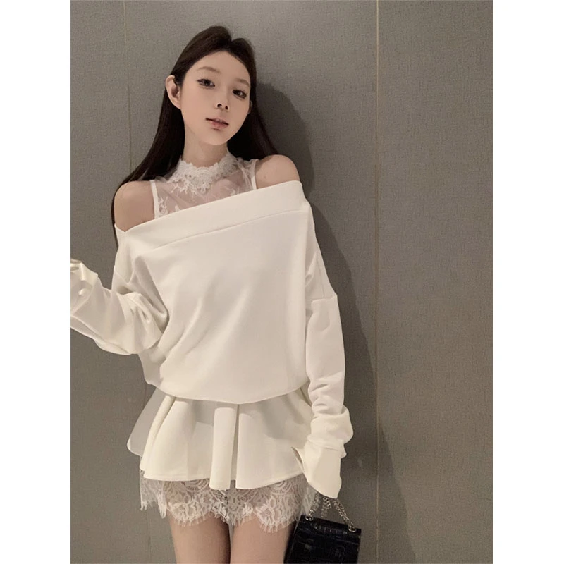 2025夏季新款辣妹纯欲一字肩休闲百搭时尚气质淑蕾丝露肩连衣裙女