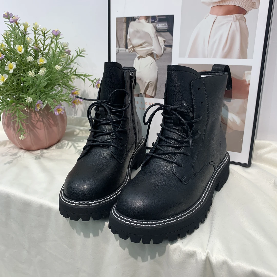 休闲百搭黑色真皮厚底加绒英伦风高帮马丁靴888