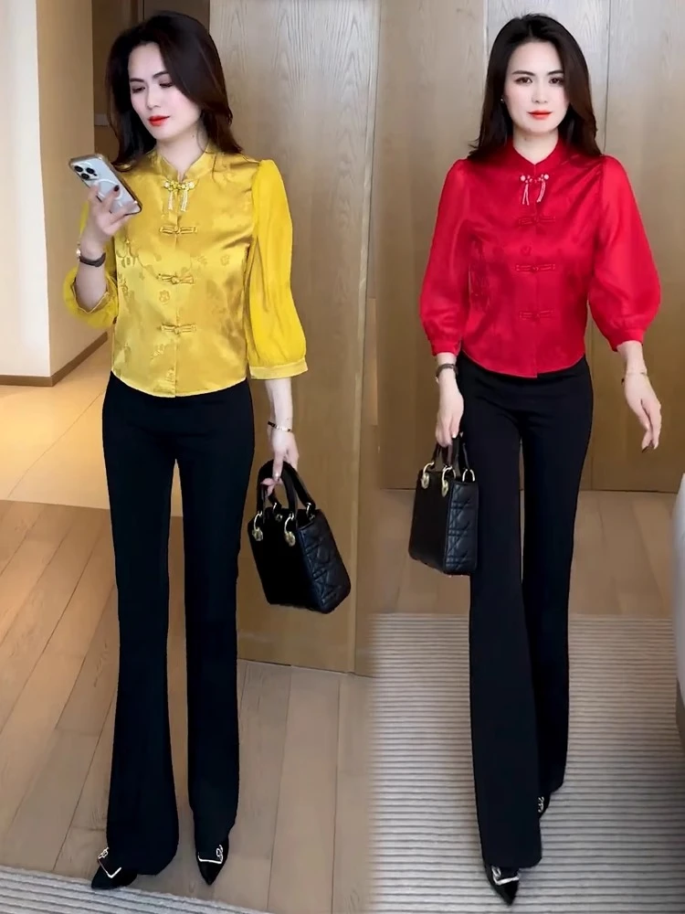 衬衫女2025春季新款时髦洋气新中式国风八分袖小个子短款气质衬衣