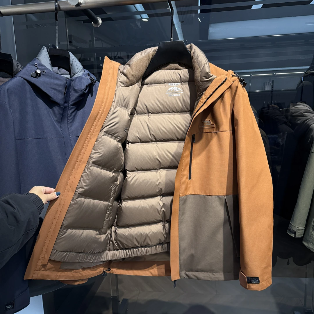 【高货】一衣三穿 可脱卸内胆 拼接连帽时尚休闲男装羽绒服外套