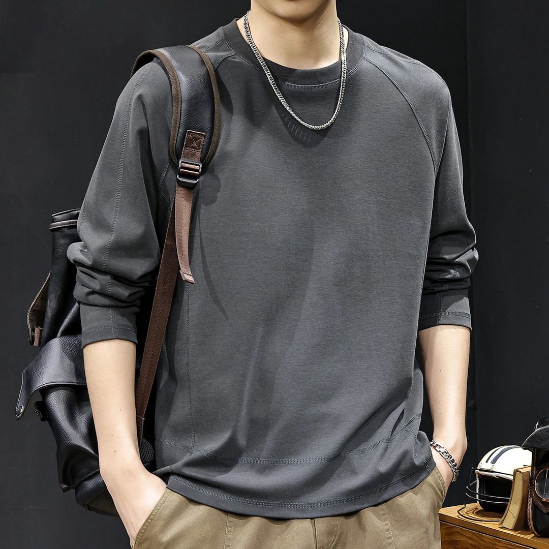 MR.MUDI/穆迪先生科技保暖棉复古简约长袖t恤男秋季休闲内搭打底