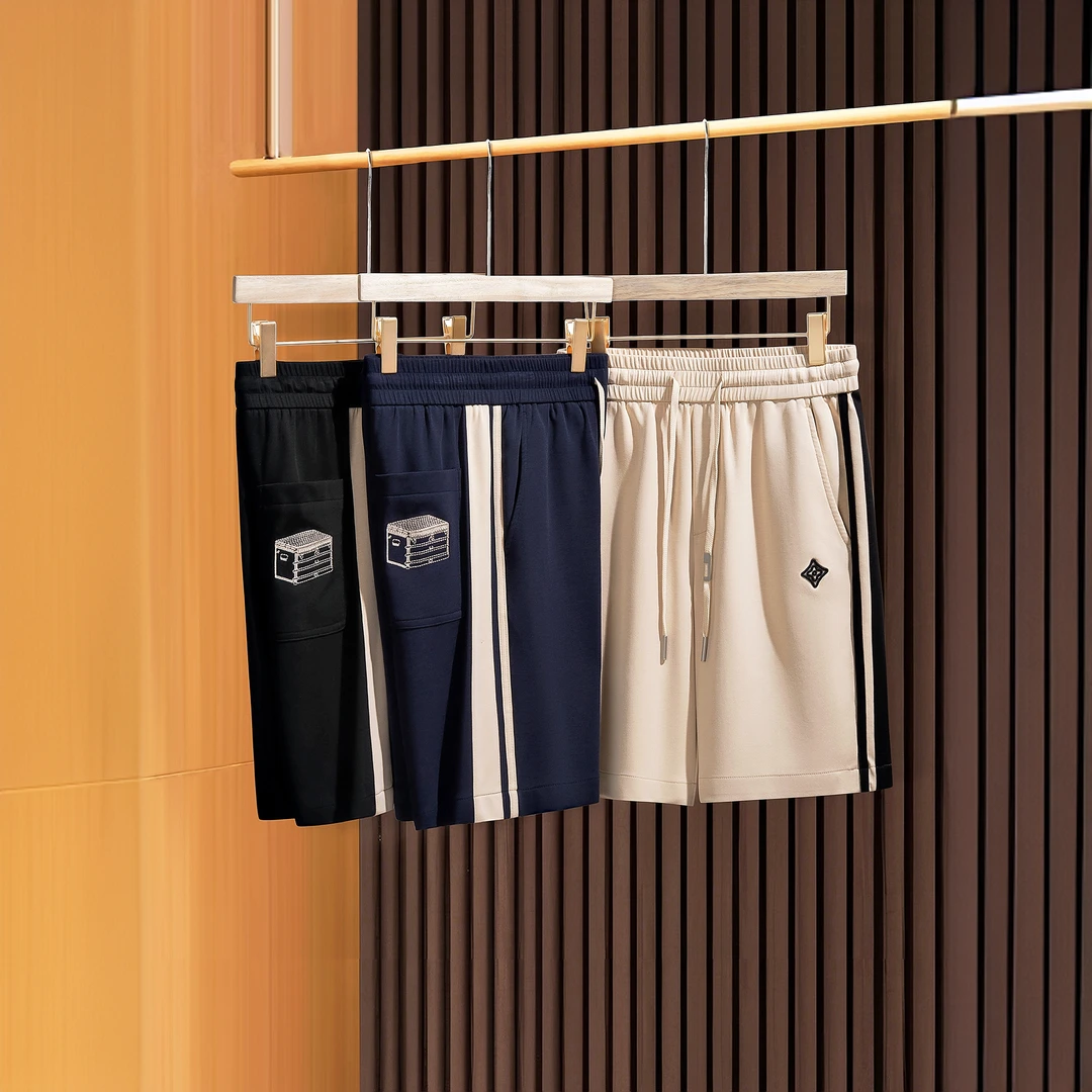 哈逊梅奈时尚冰丝空气层莫代尔五分短裤撞色拼接宽松运动休闲短裤