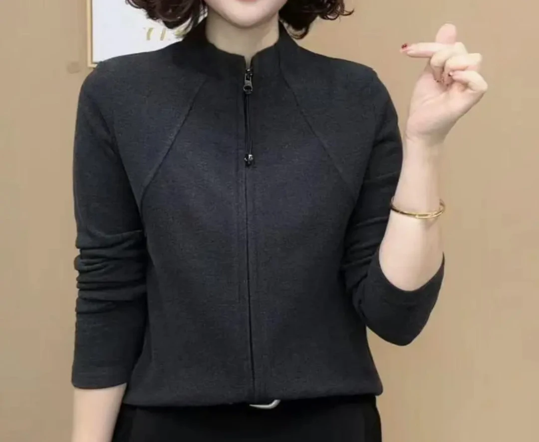 2025冬季新品时尚圆领洋气百搭气质拉链开衫长袖减龄显瘦女士上衣