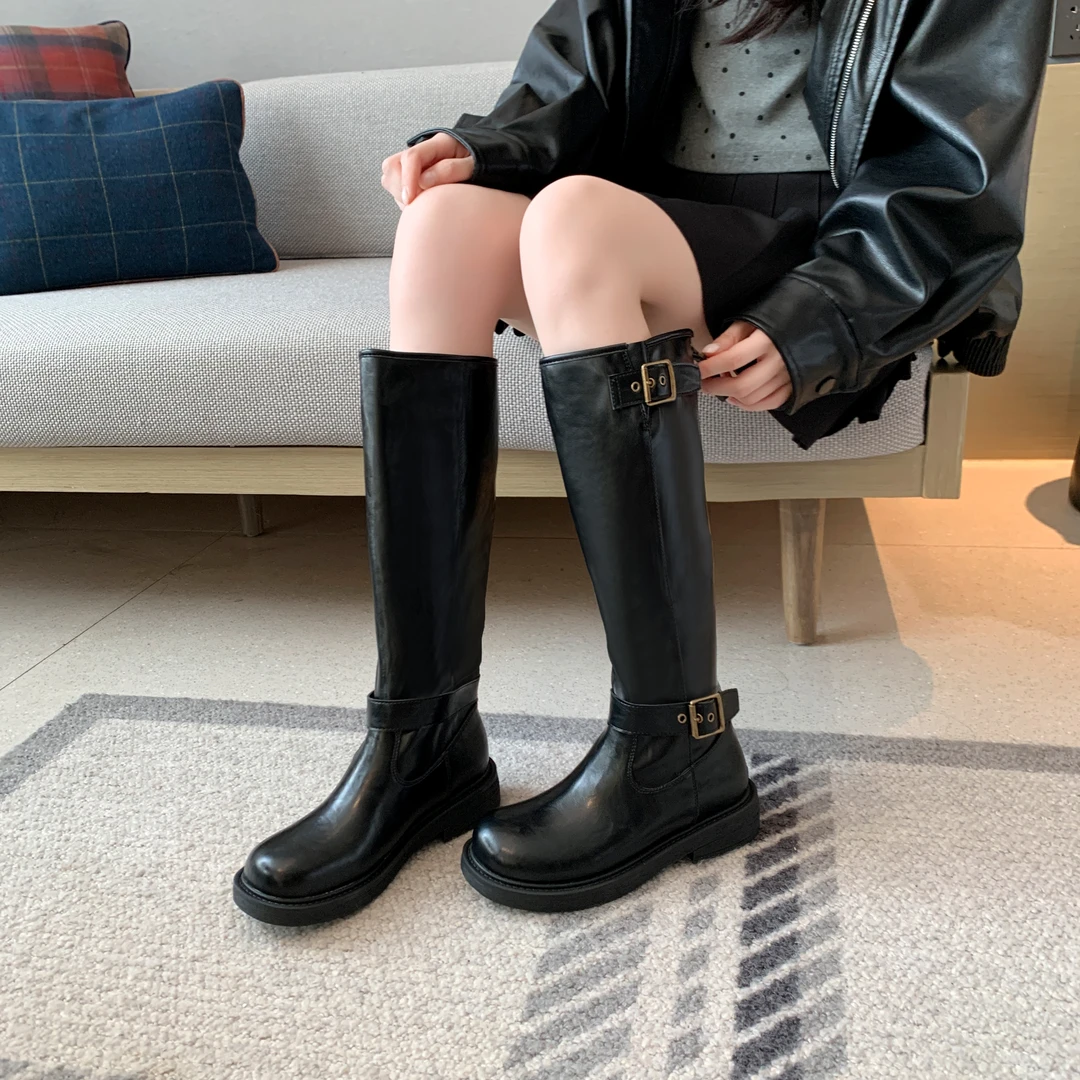 2025秋冬新款胖mm专属平底骑士靴粗腿加宽高筒靴大码女靴41-43