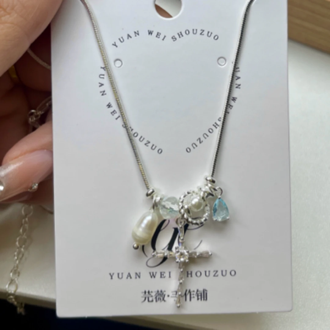 合金项链 简约锆石十字架流苏项链女轻奢小众气质百搭颈链锁骨链