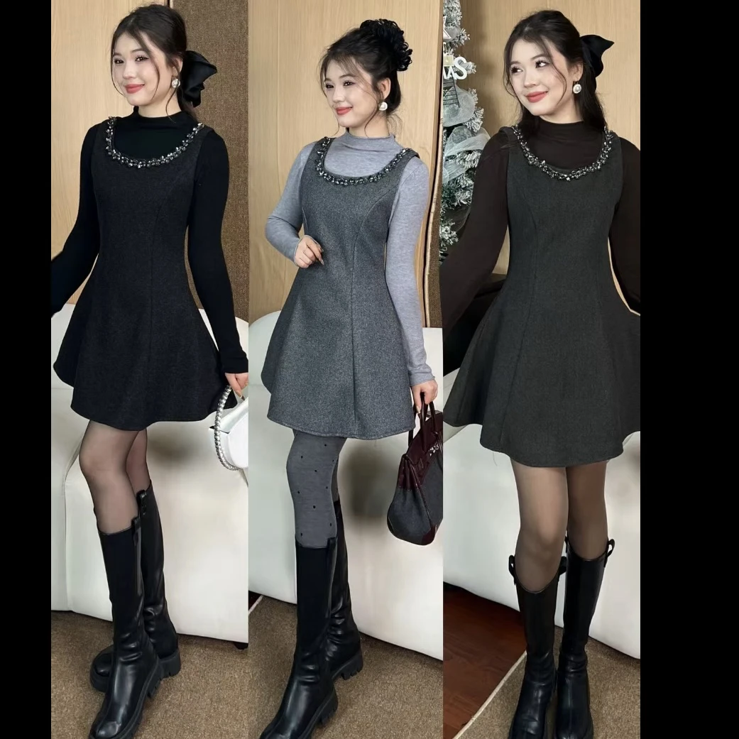 AL秋冬法式气质打底衫背心裙两件套女新款显瘦百搭时尚套装裙