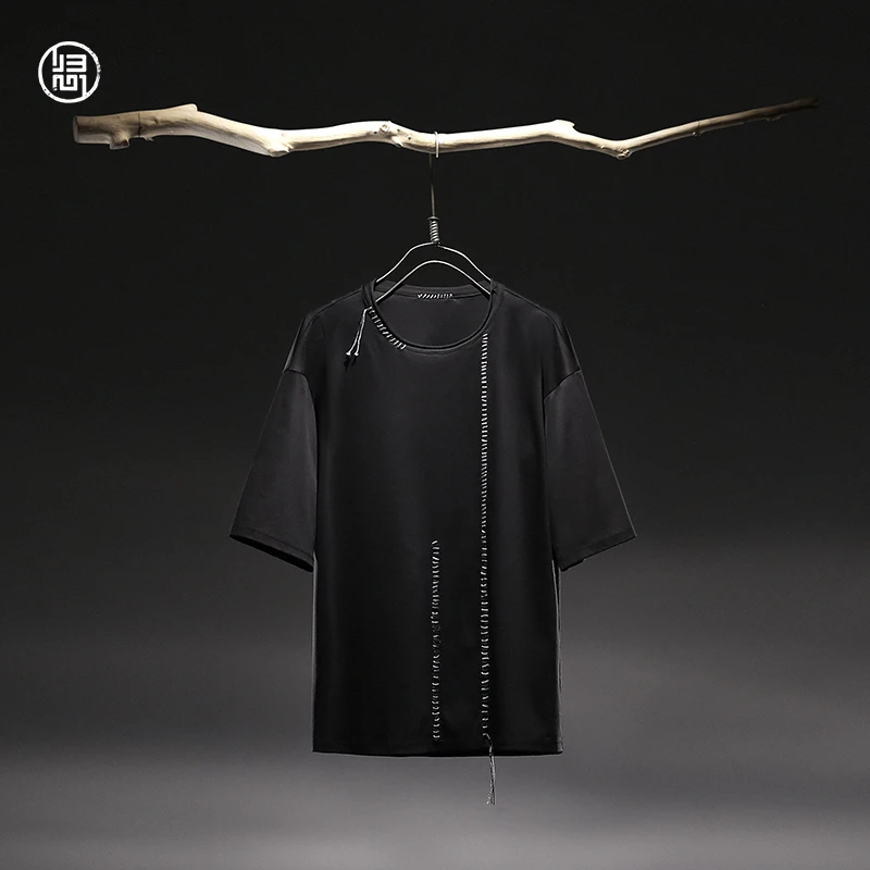 归心2025新款 夏季男士 莫代尔桑蚕丝针织 圆领薄款跳色线短袖T恤