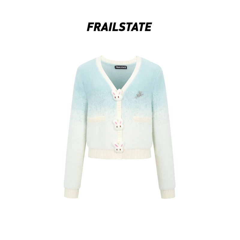 FRAIL STATE2024秋冬甜美短款兔子玩偶毛织开衫