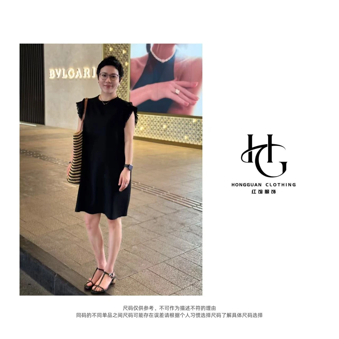 H·G【花肩乐章】3965 新款时尚褶皱荷叶飞袖半袖连衣裙