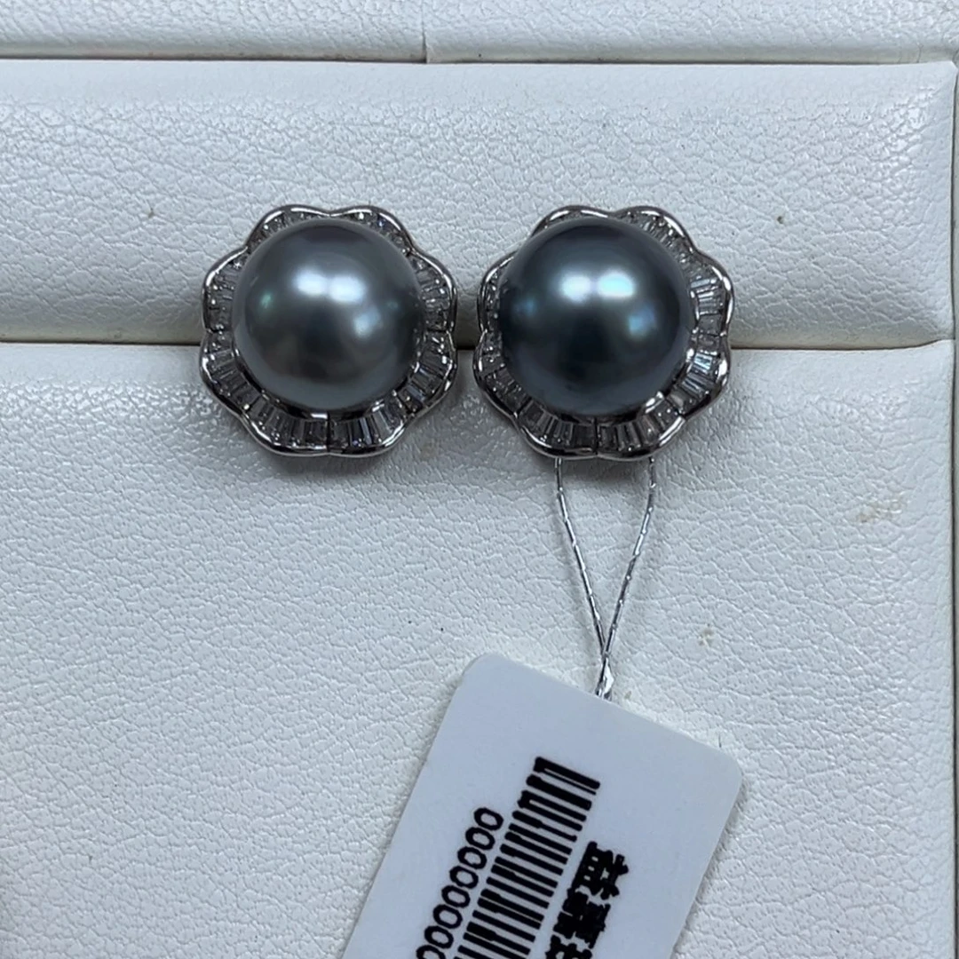 海水珍珠银S925镶嵌耳饰9-10mm
