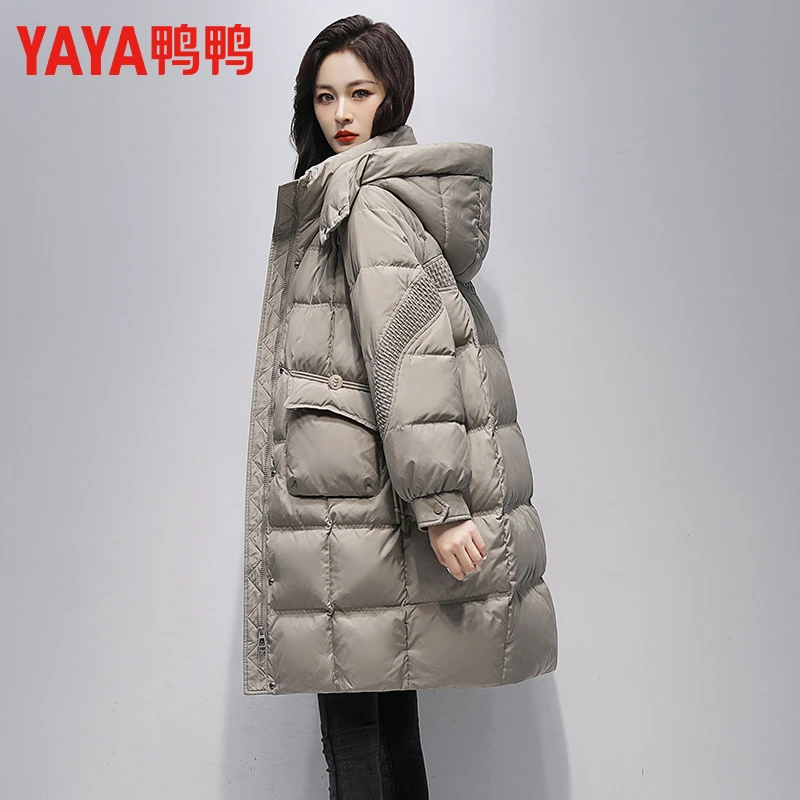 鸭鸭中长款保暖羽绒服女士2025冬季新款品牌时尚面包服加厚外套女