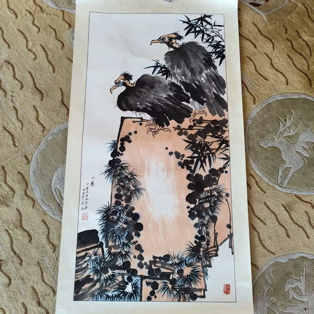D18姜锐  双秃鹫 国画  8平尺