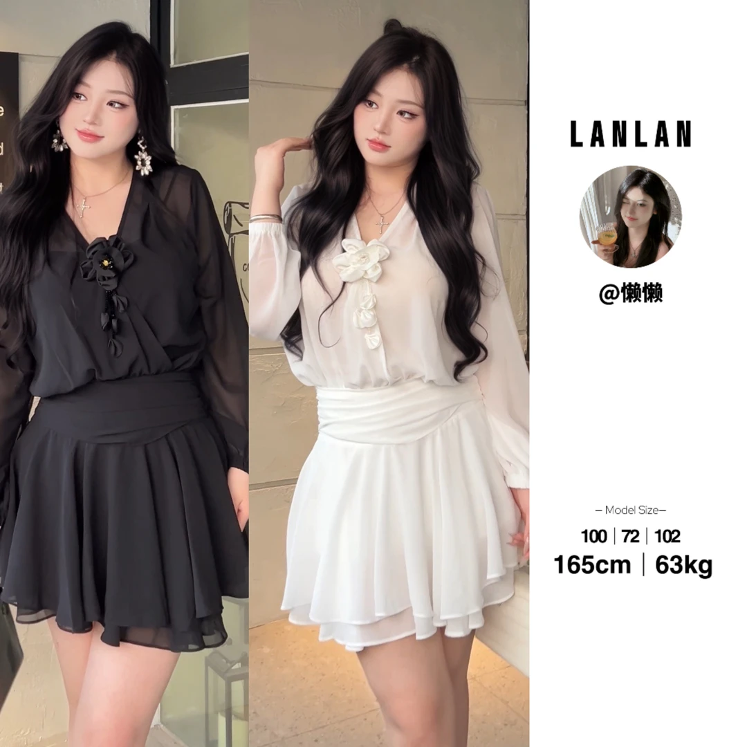 Lanlan-【江南欧尼】法式气质显瘦收腰连衣裙发箍氛围感显瘦长裙