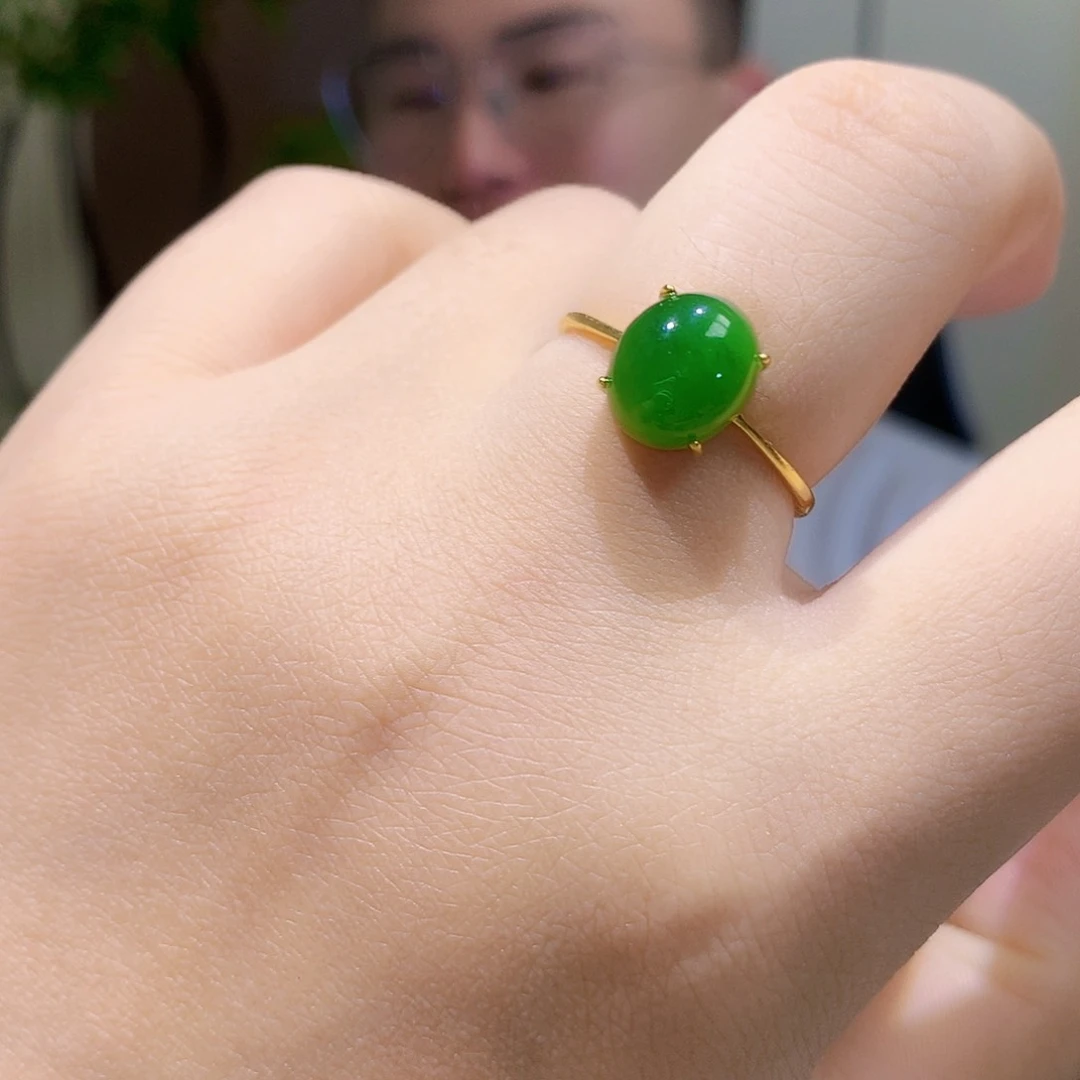 和田玉（碧玉）戒指银S925镀金镶嵌
