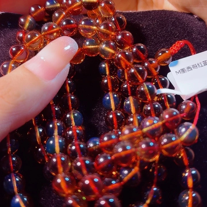 未镶嵌蓝珀珠宝奇石墨西哥红蓝佛珠7