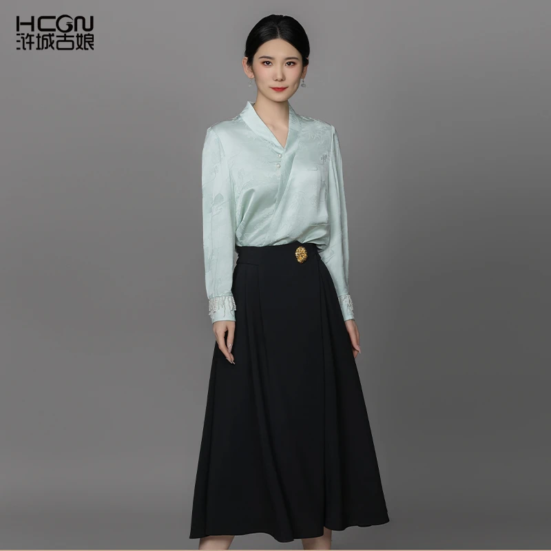 浒城古娘国风A字纯色简约半身裙高腰时尚后妈裙奕阳半裙ACL19700