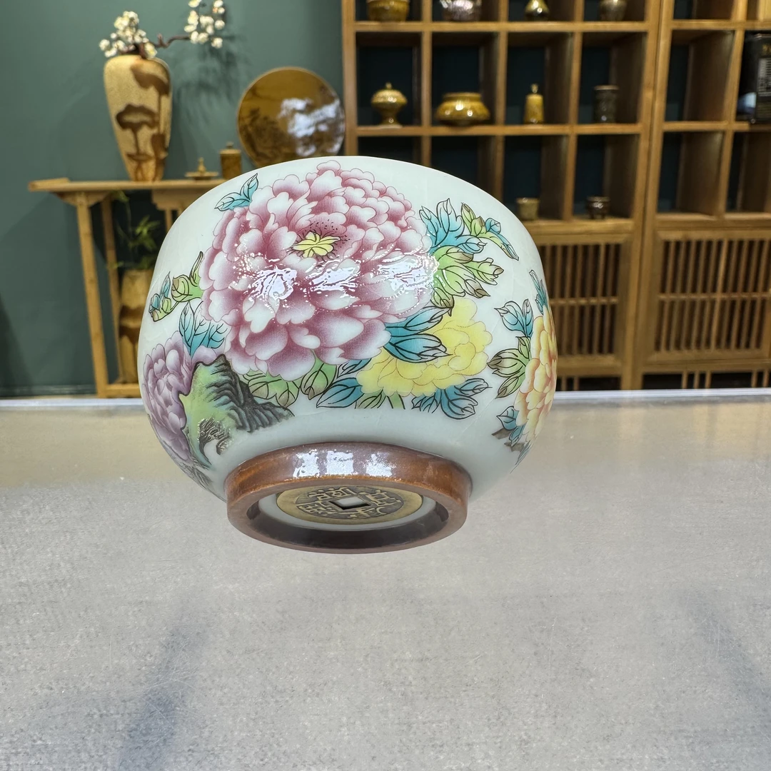 汝窑铜钱牡丹禅定主人杯@644