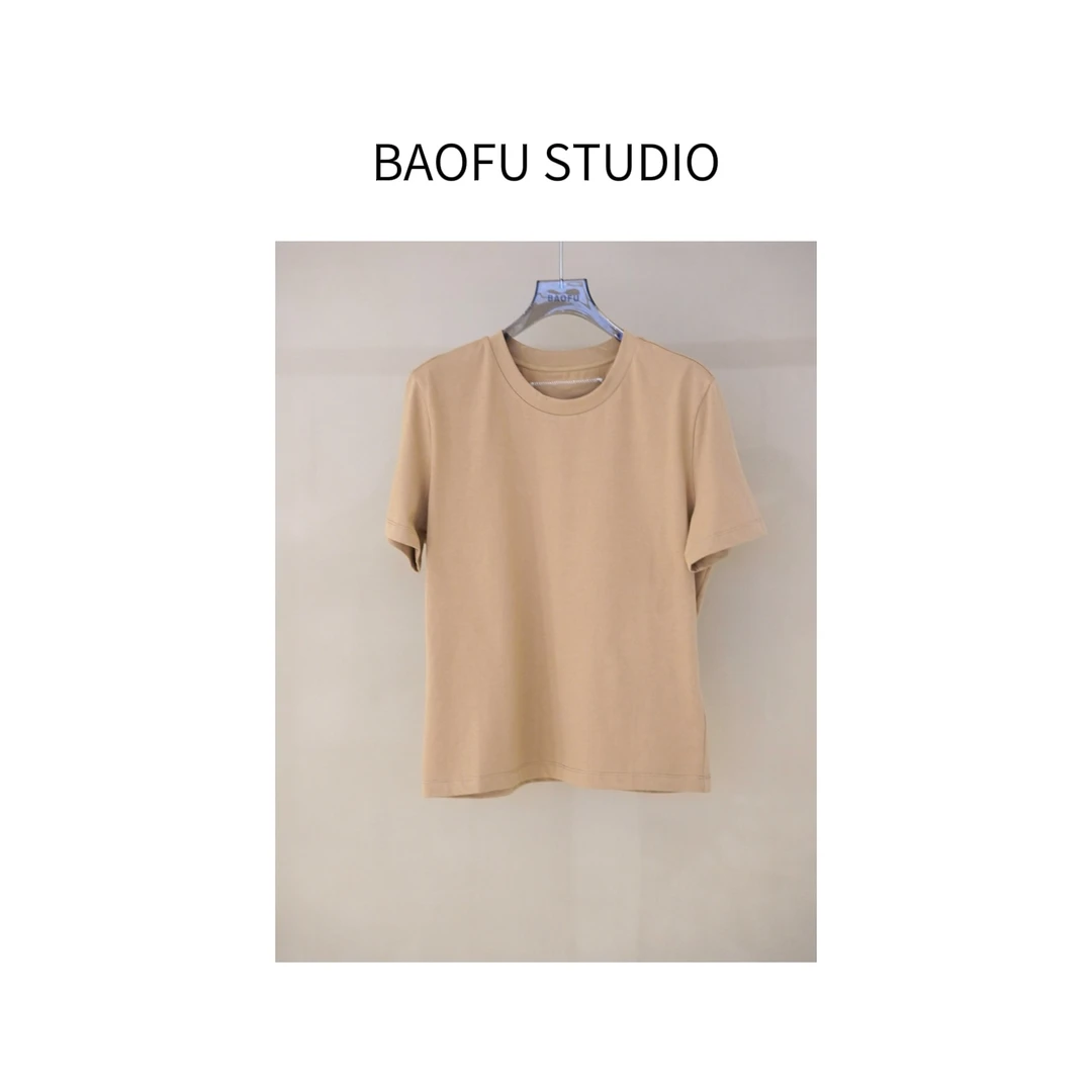 BAOFU studio | 舒适简约卡其色T恤圆领半袖纯色正肩休闲修身T恤