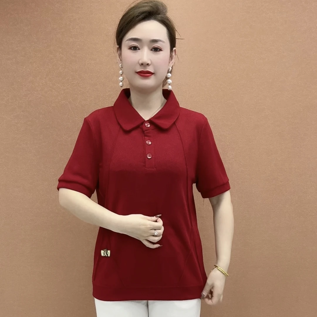 夏季大码妈妈装正肩短袖T恤遮肉显瘦时尚减龄女装上衣BD16108338