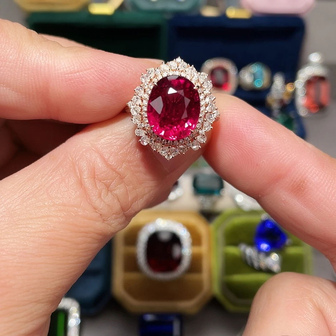 碧玺18K金镶嵌戒指6.19ct