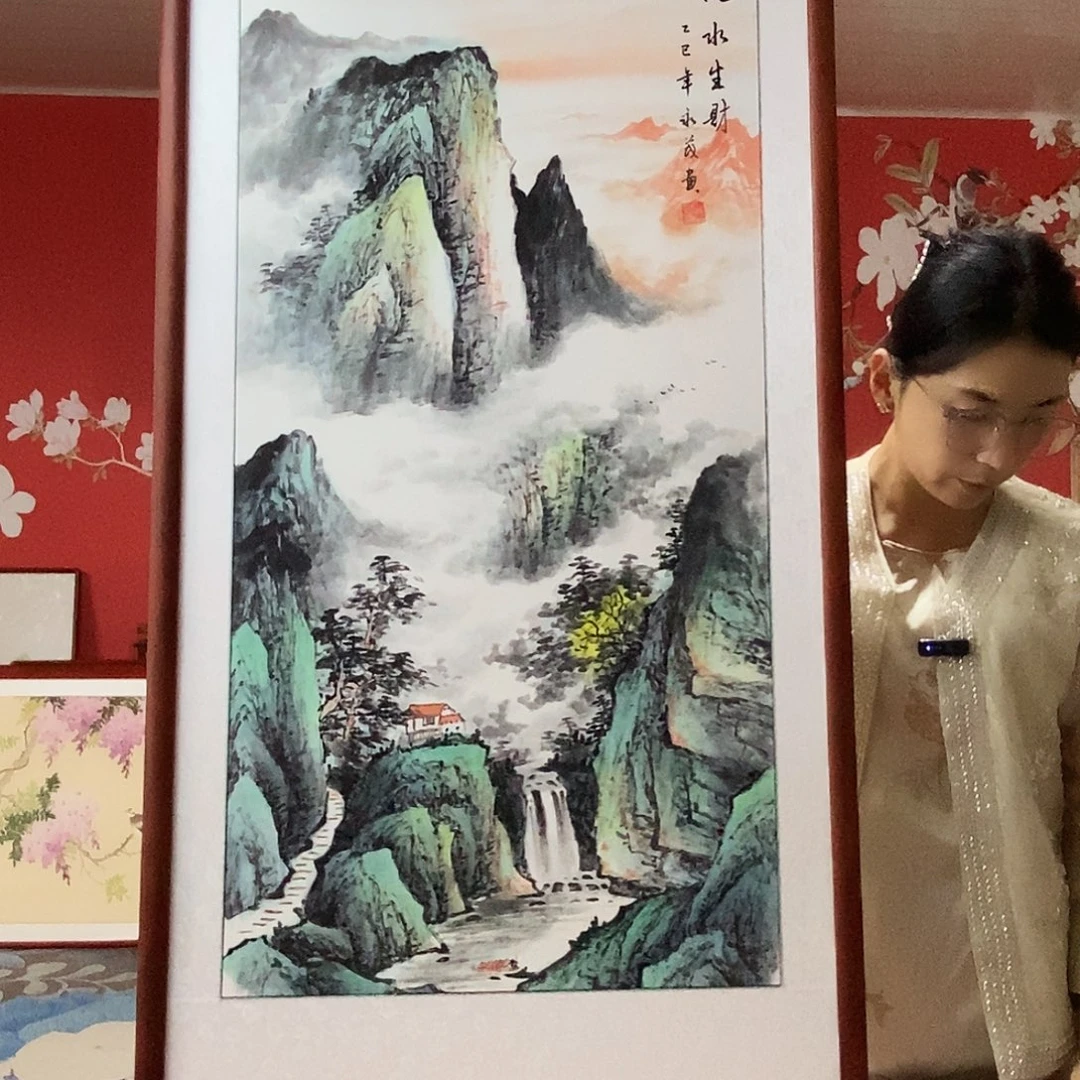 国画手写手绘国画作品带框包邮62✖️122
