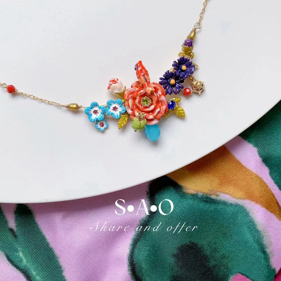 非金属珐琅戒指 QIU LI・珐琅春日感喜上眉梢花花戒指项链 1h207