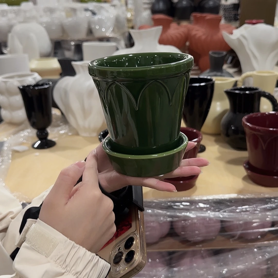 c4色釉款带托花盆花盆花盆