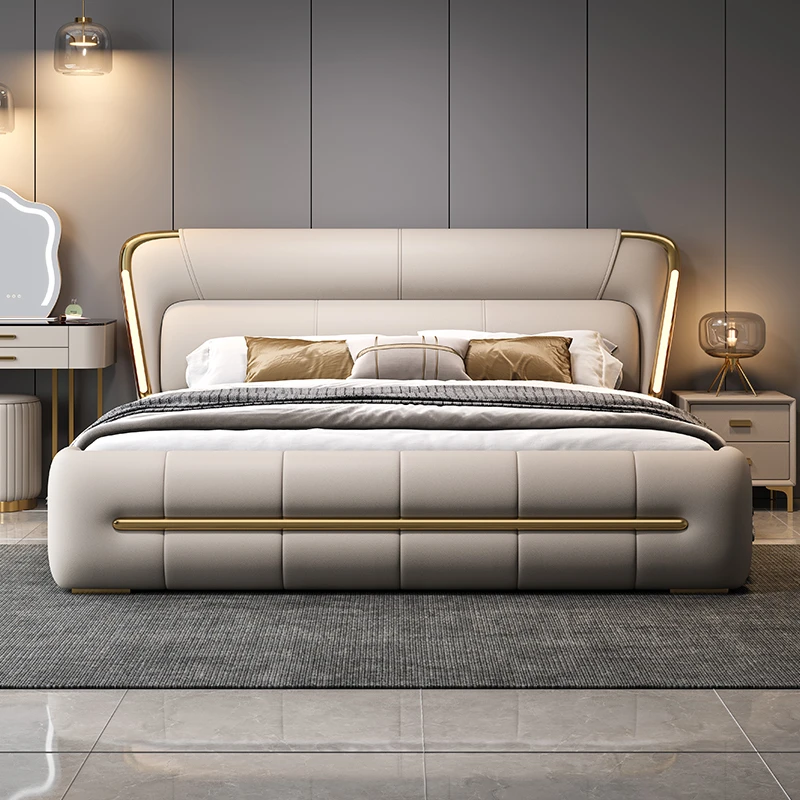 真皮艺软包双人床主卧2025年新款婚床卧室奶油风1米8x2米大床