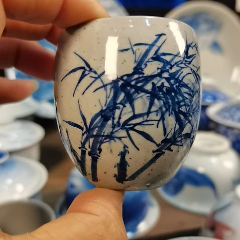 景德镇陶瓷陶泥青花竹子小蛋杯