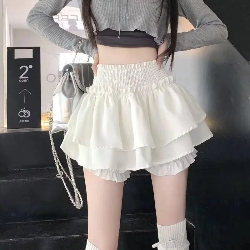 带内衬短裙子半身裙甜辣设计感夏季显瘦潮牌高腰蓬蓬蛋糕女小个子