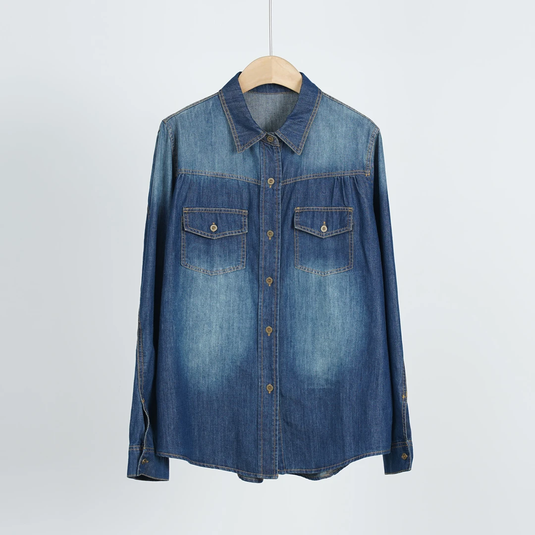 外贸品牌复古老钱风腔调感美式经典简约舒适牛仔衬衫外套（251642）