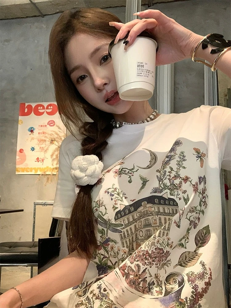 YOYO GALI/由由加莉夏季花园城堡T恤印花短袖