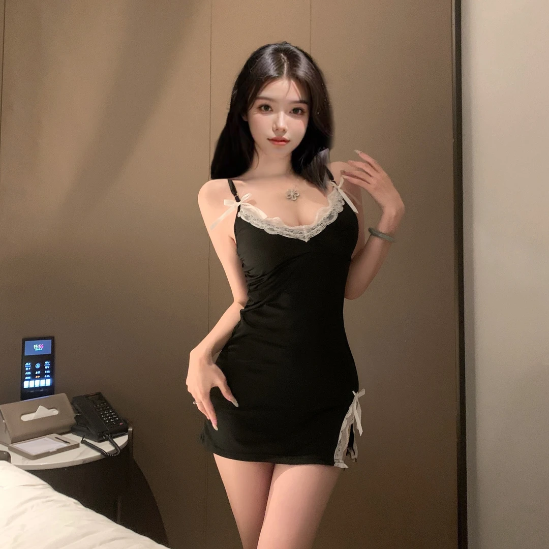 【悦❤趣】吊带睡衣女裙夏性感可爱修身纯欲风蕾丝带胸垫睡裙家居服