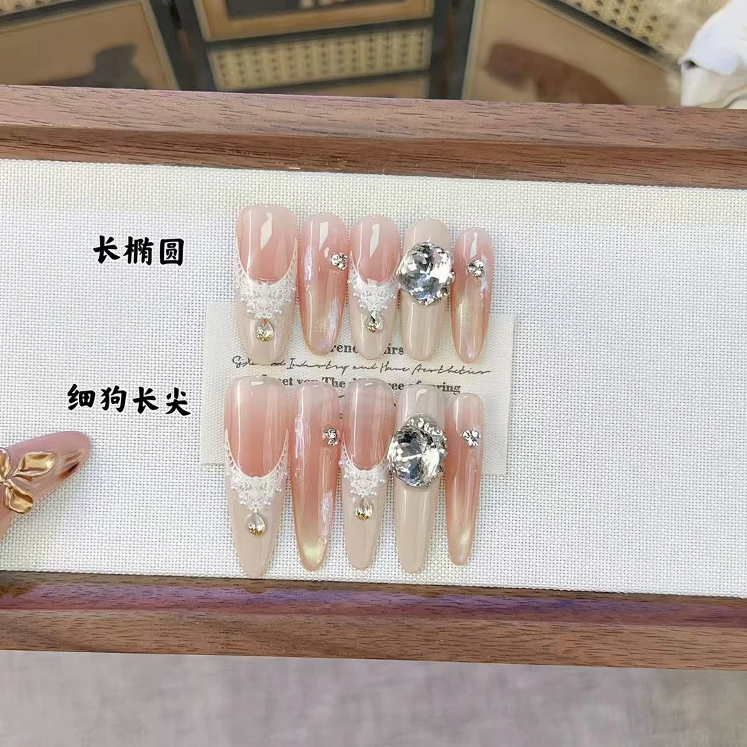 【御姐】纯手工法式乳白镶钻高级显白穿戴甲指尖渐变淡雅气质美甲贴