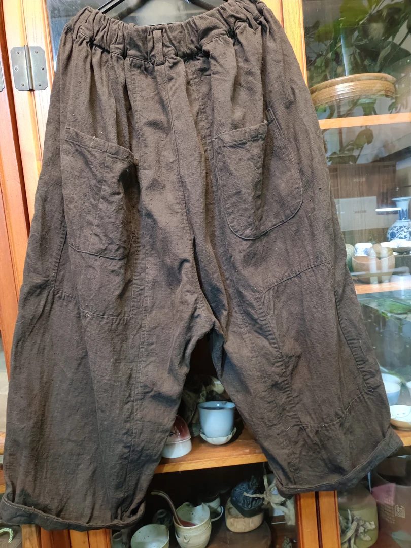 植物染色老布裤子（裤长92厘米臀围160厘米）