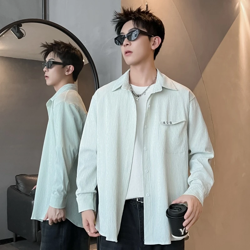 潮流个性韩系新款翻领衬衫男款2025百搭时尚大码长袖上衣外套男士