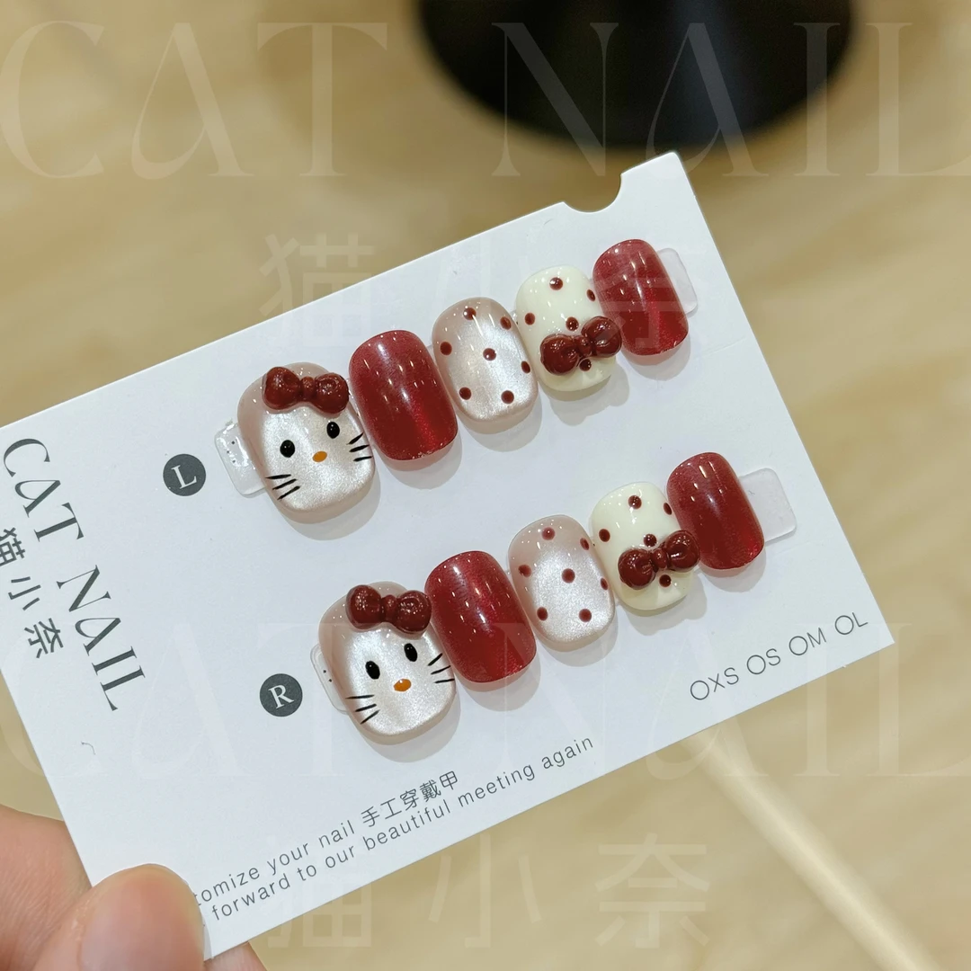 【短】红色kitty猫 穿戴甲美甲贴片可拆卸手工2025源头厂家10片装