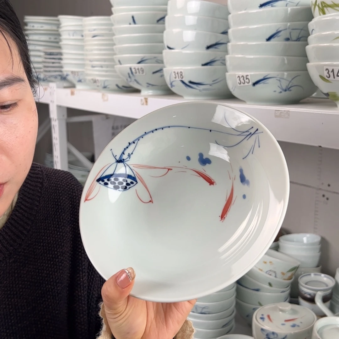 中瑕手绘8寸明式古碗（随机图案单只装）