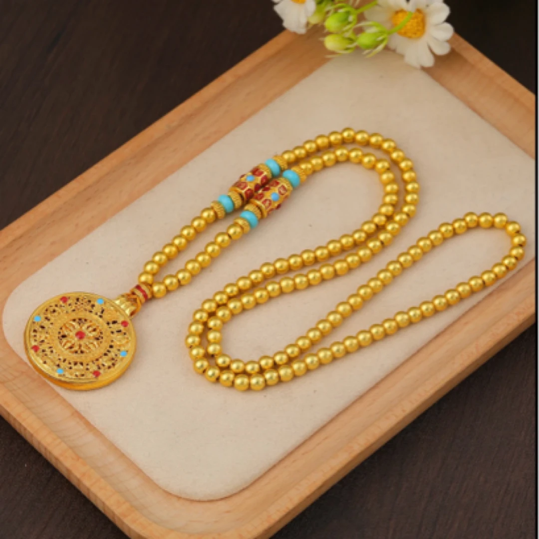 铜合金项链 铜合金项链长款精工雕刻八宝罗盘满珠金刚杵毛衣链